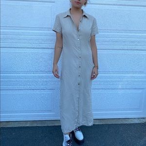 Khaki utility button down maxi dress